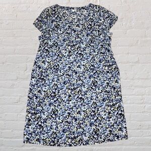 J. Jill Gorgeous Love Linen Floral Pattern Dress - Blue, White, Yellow Print. L